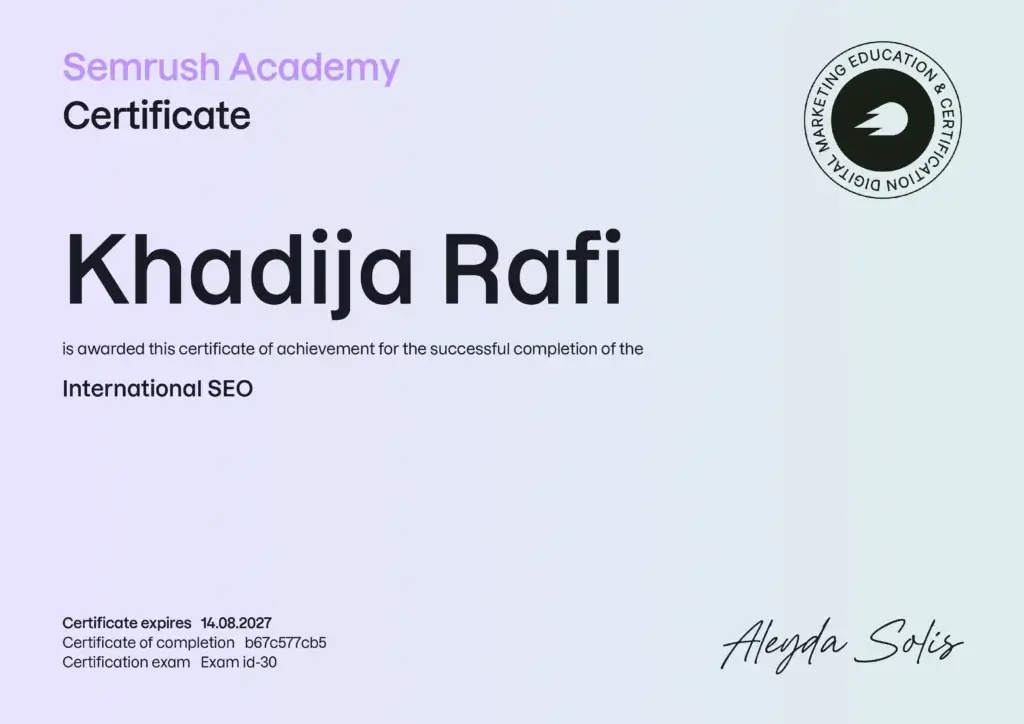 semrush-international-seo-certificate-khadija Rafi.